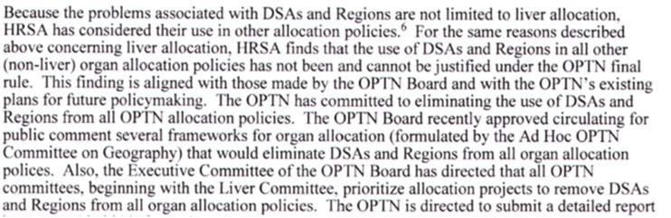will have to work to eliminate DSA as a unit of distribution (as has the liver service in its proposals.