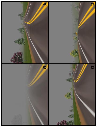 7 FIGURE 1 Traffic environments and critical hazard events used in the study: (A) Low fog conditions; (B) High