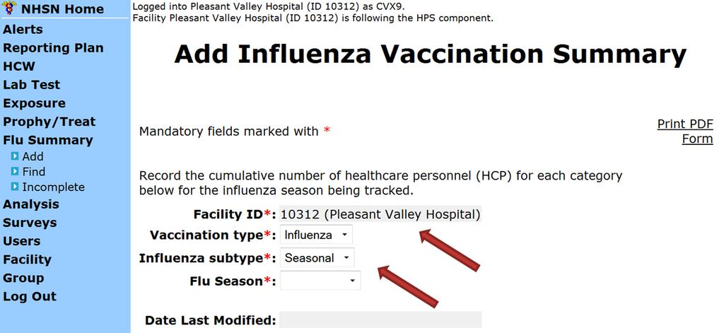 Summary Report for Free-standing IPFs Influenza and Seasonal are the default choices for vaccination