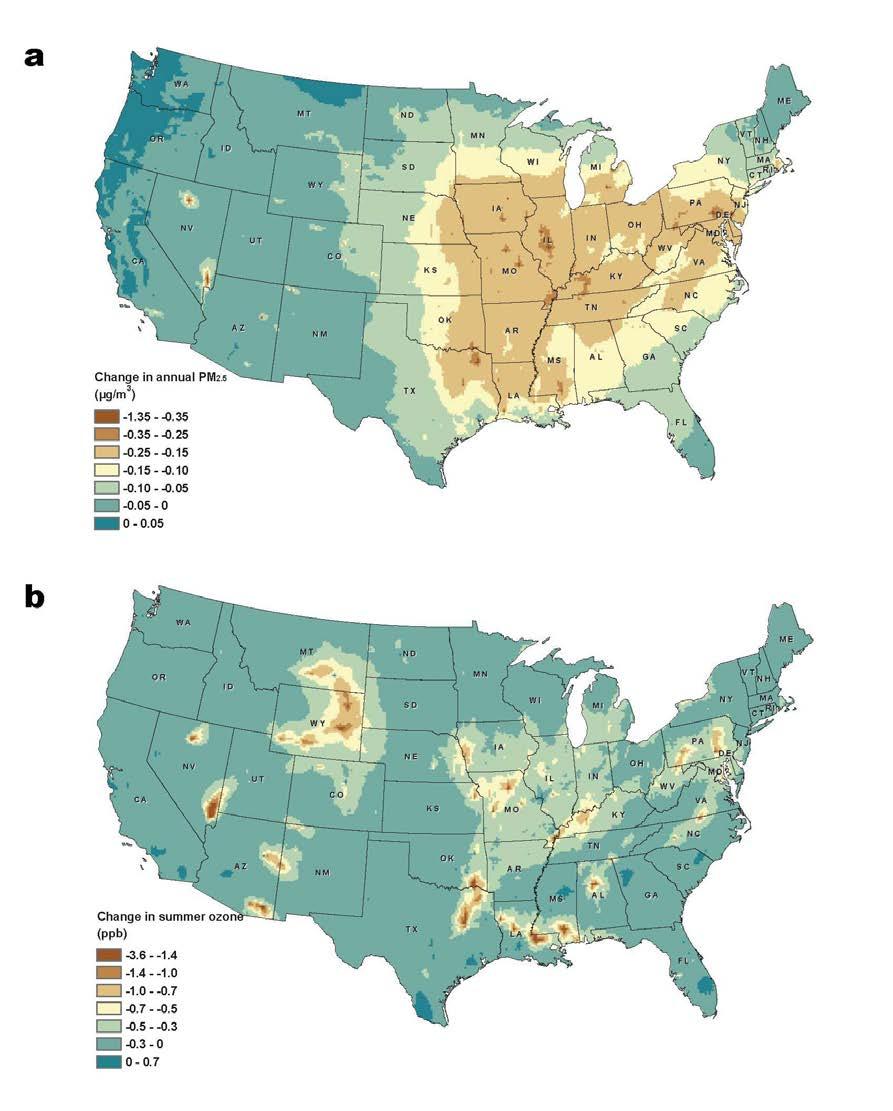 SUPPLEMENTARY INFORMATION Supplementary Figure 1. Maps for the continental U.S. of difference in annual average concentrations of fine particulate matter (PM2.