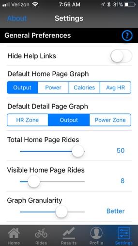 Quick View Ride Graph Note that you can also click on a bar in the graph at the bottom of the home screen and you will be taken to the ride details page for the corresponding graph.
