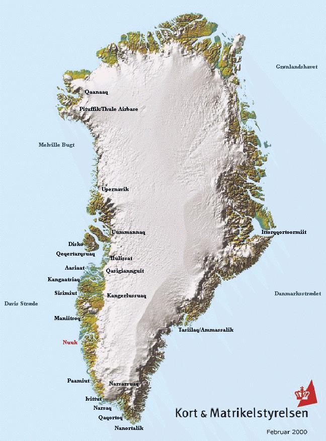 GREENLAND World s largest island Self rule from Denmark Population 56,000 89% born in Greenland (Inuits) 11% born in Denmark (Caucasians) Only