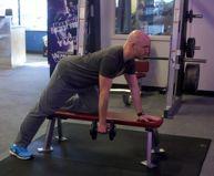Finishers 9-12 DB Row Rest the left hand flat bench or platform, lean over and keep