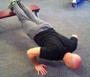 Decline Triple Stop Pushup Keep the abs braced and body in a straight line from toes (knees) to shoulders.