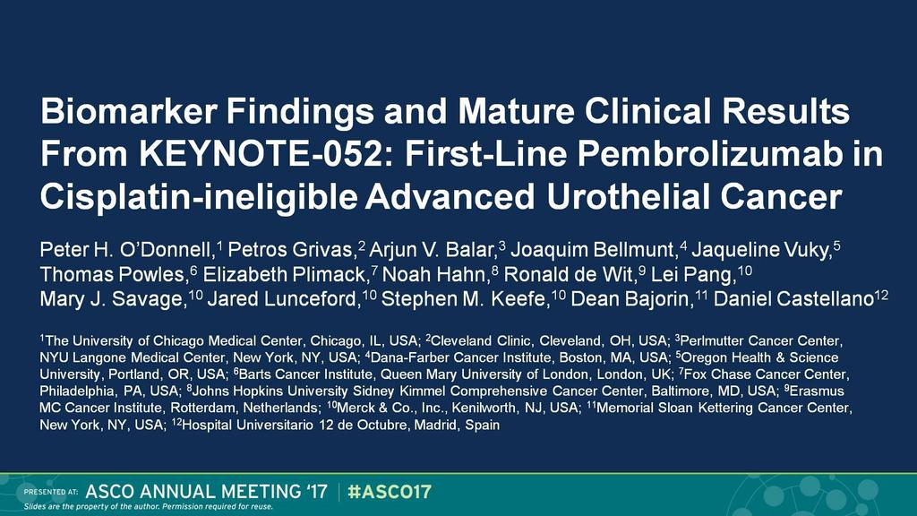 Biomarker Findings and Mature Clinical Results From KEYNOTE-052: First-Line Pembrolizumab in