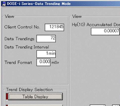 4.7 Data Trending Mode Fig. 4-4-1 Data Trending Mode Screen -- Display the trend setting data read out from the dosimeter.