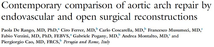 Endovascular arch repair (71 pat.) was compared to surgical total arch repair (29 pat.