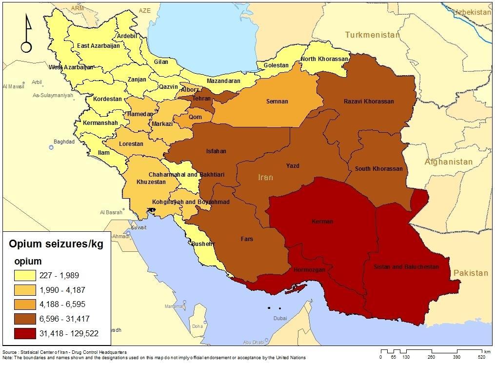 Map of opium seizures in the I.