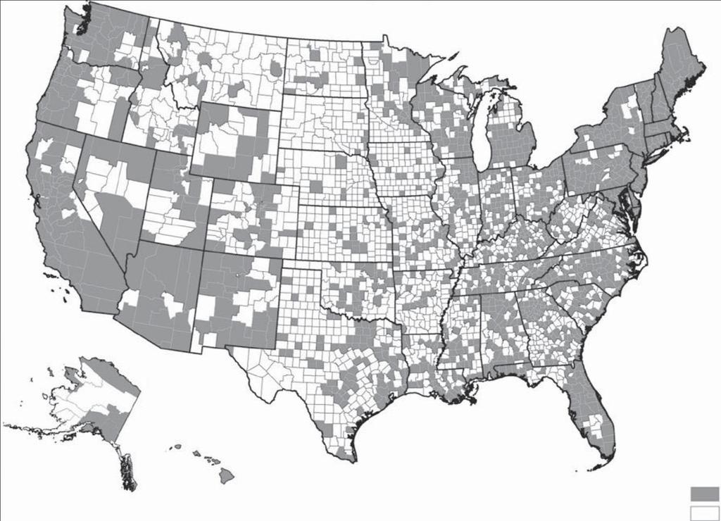 Figure 1. US counties with physicians with waivers to prescribe buprenorphine.