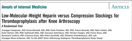 9% RCT of 1761 undergoing knee arthroscopy over 4 years Bleeding Randomization events: to either: Stocking Compression group stockings