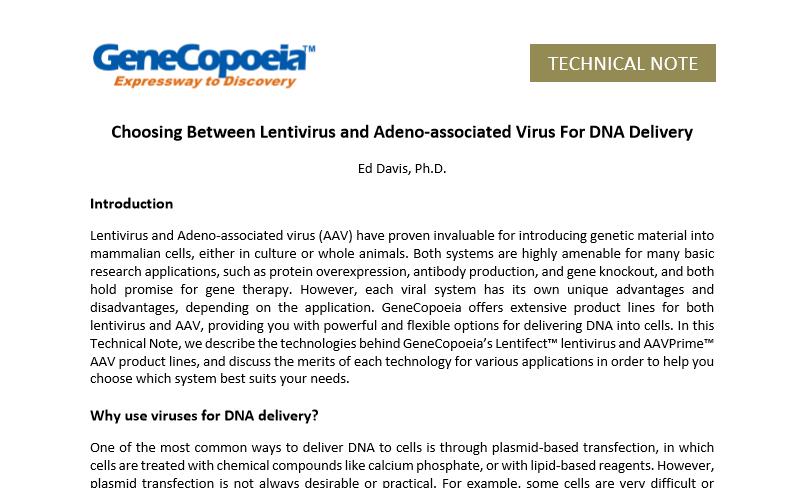 GeneCopoeia AAV products and services GeneCopoeia Technical Note: Lentivirus or AAV?