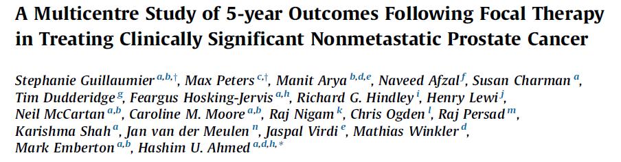 559 patients, 189 (32%) of whom were high-risk (PSA > 20 in 13, GS 4+3 in 97, ct3a/b in 75) At a median FU of 56 months : Failure free survival - 88%,