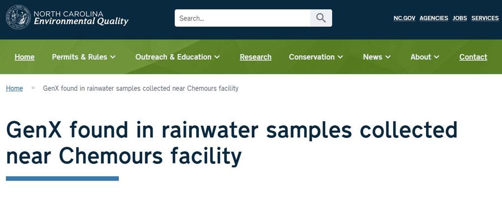 GenX concentrations in rainwater 1-3 miles away