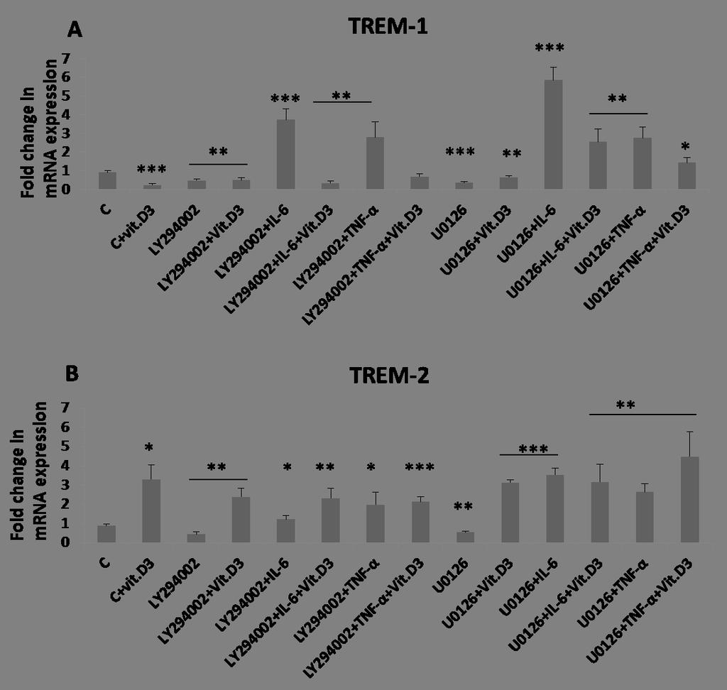 Figure 20: RT-PCR analysis for effect of vitamin D and signalling pathway inhibitors on TREM-1 expression in HepG-2 cells.