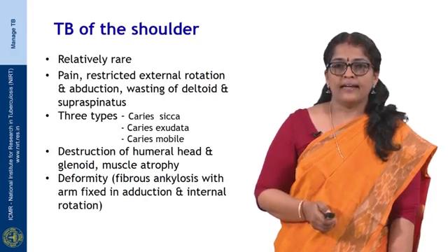 (Refer Slide Time: 06:01) TB of the shoulder; this is relatively rare and commonly occurs in adults.