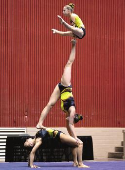 Balance skills highlight the athletes strength and flexibility through pyramids and static positions of the top.