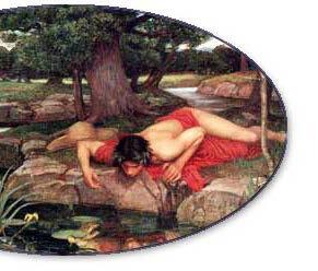 Narcissistic Narcissus - Greek legend about boy who fell in love with his reflection in a pond Unrealistic, inflated sense of self-importance stemming from grave self-doubt Continuous