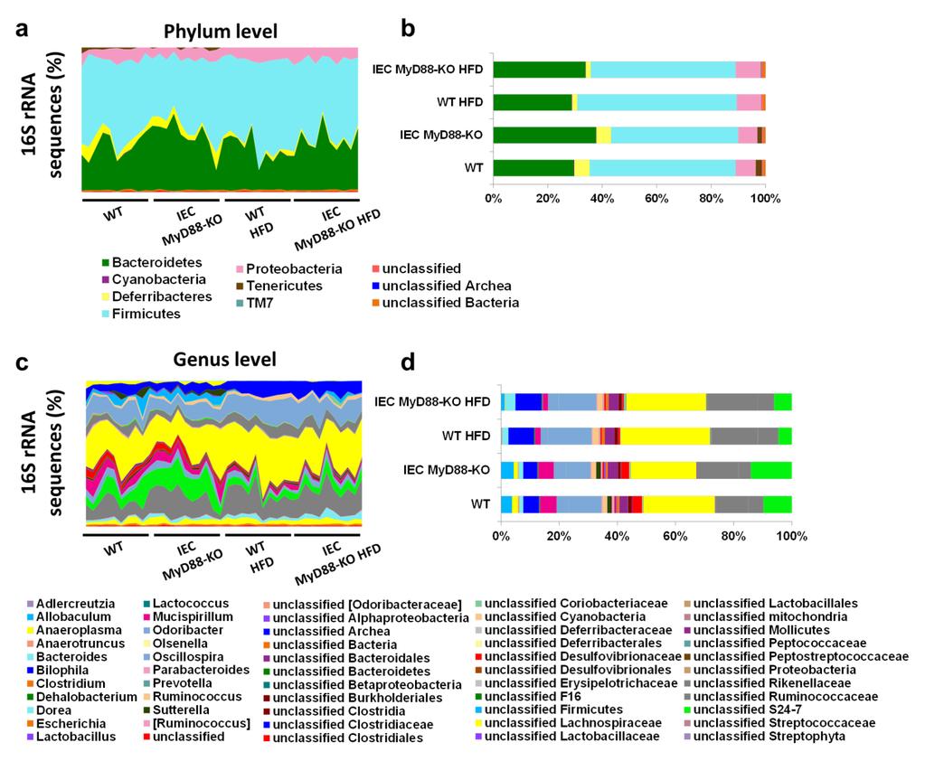 Supplementary Figure 3. Intestinal MyD88 deletion affects gut bacterial community analyzed by 16S rrna high-throughput sequencing.