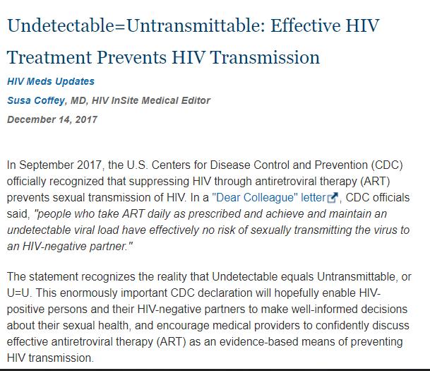 The statement recognizes the reality that Undetectable equals Untransmittable, or.