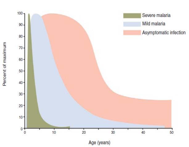Figure 1:3: Proportion of different presentations of malaria by age (from Langhorne et al [224] ) Knowledge of the duration of protection is also important in order to determine the need and if