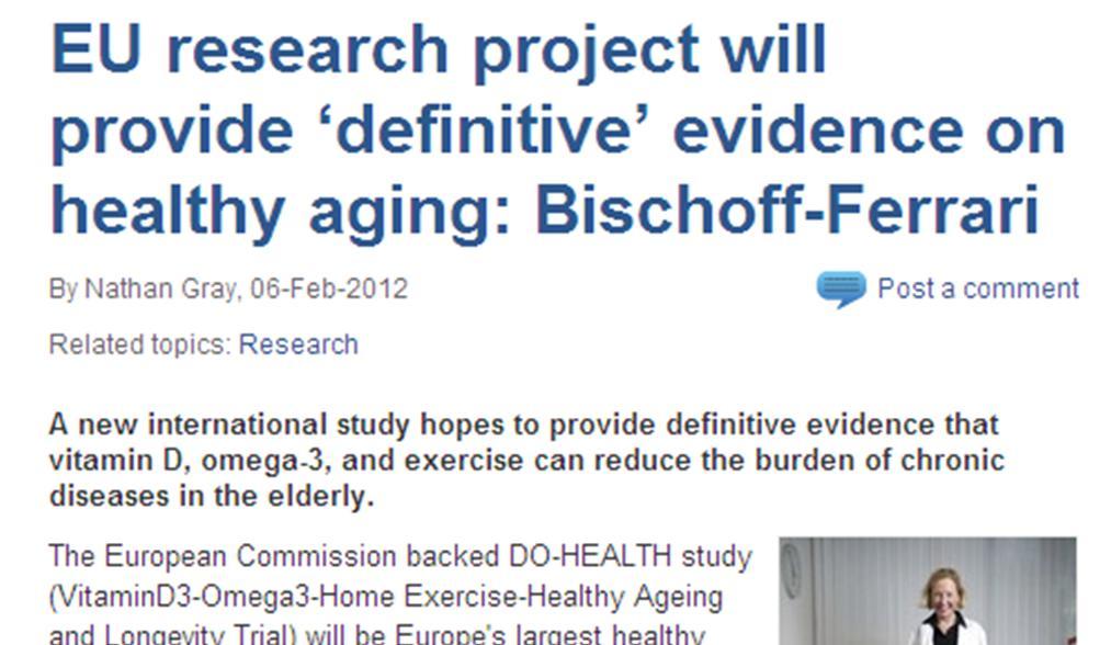 DO-HEALTH: Europe starts largest healthy aging study EU partners with