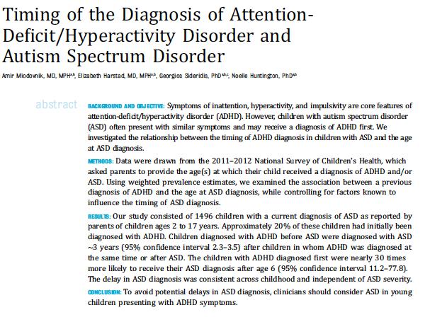 KEY POINTS Overlap of symptoms between ADHD and ASD The children with ADHD diagnosed first were nearly 30 times more likely to receive their