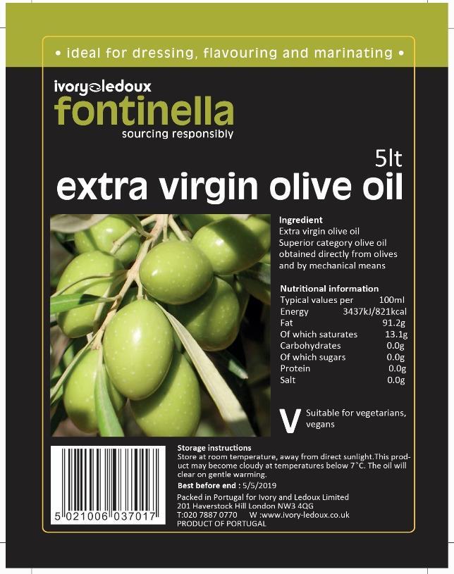 Product Specification Product Name: Extra Virgin Olive Oil Product Details Legal Product Name: Extra Virgin Olive Oil Brand Name: Fontinella Marketing Description: Extra Virgin Olive Oil Countries of