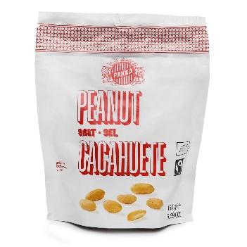 Peanuts roasted, with Sea salt, 150g 150g Peanuts (China), salt, gum arabic 100g contain: 2449KJ (585kcal), fat: 50g (thereof 7g saturated fatty acids), carbohydrates: 22g (thereof 4g sugar),
