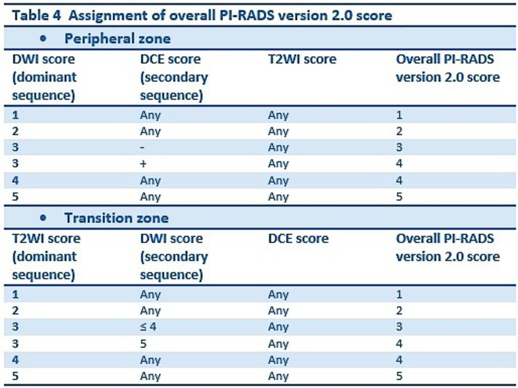 Table 4: Assignment of overall PI-RADS