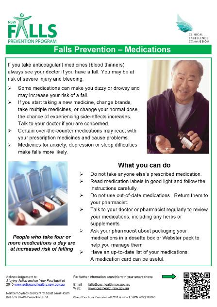 7 Falls Look out Please Booklet: Staying active and on your feet booklet Active and Healty website flyer Flyers A suite of Falls Prevention information flyers that can be used in Hospital and