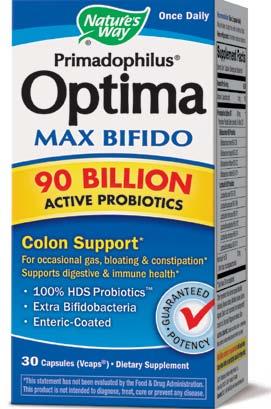 Primadophilus Optima Maximum bifido Guaranteed potency: 90 billion active probiotic cultures 10 probiotic strains for total intestinal