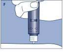 4 Making the injection Insert the needle into your skin (picture F). Use the injection technique advised by your doctor Deliver the dose by pressing the push-button all the way in (picture G).