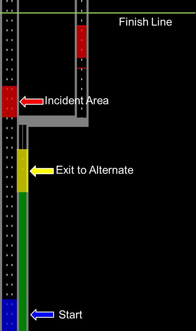 the two routes. If enabled, drivers were shown the VMS message on their VMS display for approximately 7.5 seconds immediately before they reached the exit to the alternate route.