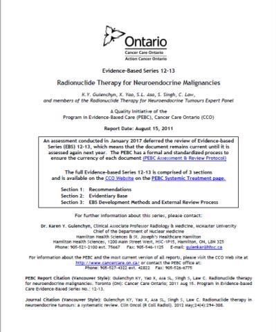 PRRT for Ontario Expert panel recommendations (2011) o Single arm trial o RN specific pt support o Tumor board o Centers of expertise/radiation safety o Radiopharmaceutical