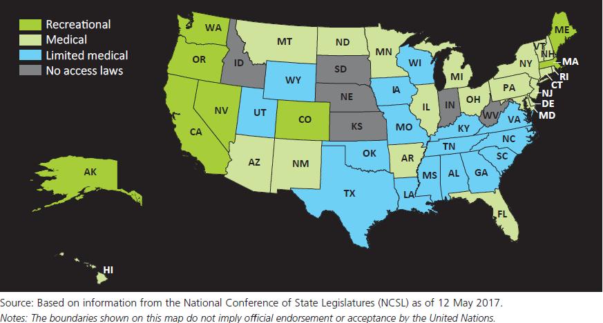Jurisdictions in the United States that allow recreational use,