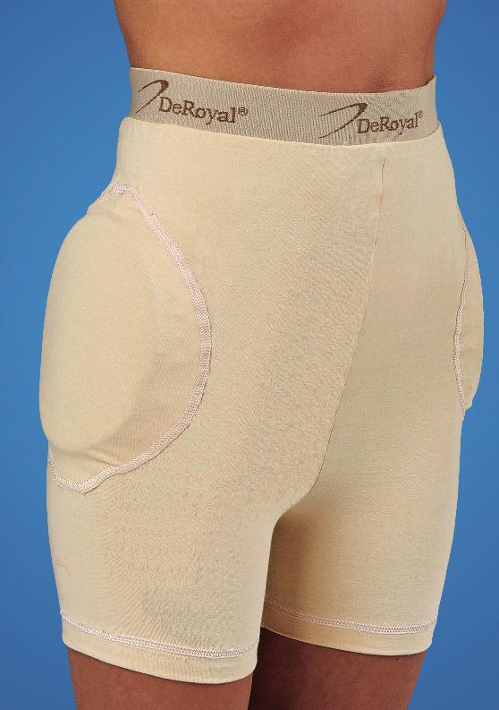 HIP PROTECTION PANTS A standard unisex brief that can be worn over undergarments or as underwear. Made by nude color cotton and has a low profile to be worn discreetly under clothing.