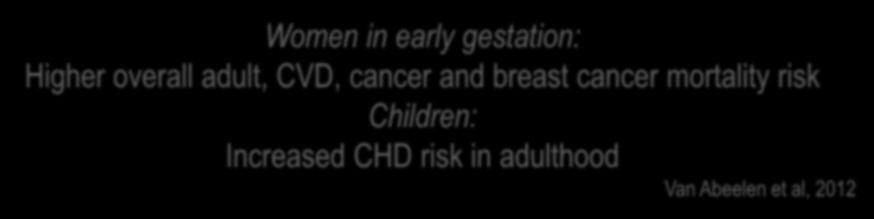 Poppel, 1994 Women in early gestation: Higher overall adult, CVD, cancer and breast