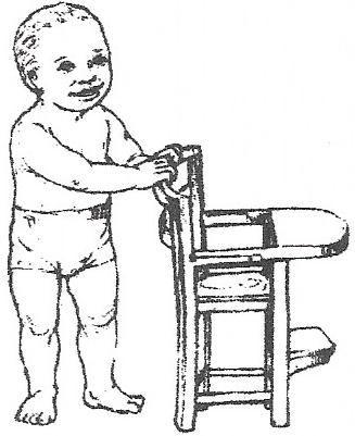 Standing with assistance Child stands in upright position on both feet,