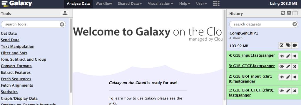 Step 2C: Import Data into Galaxy Your Galaxy page should look like the following now: