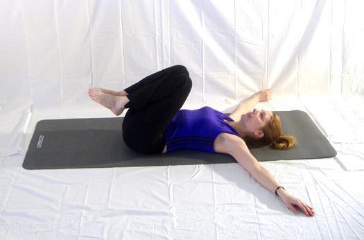 Knees side to side Spine Back Hips Abdomen Start lying on back Bring knees to chest Place arms out in T position with palms down Drop knees to right, back to center, then to