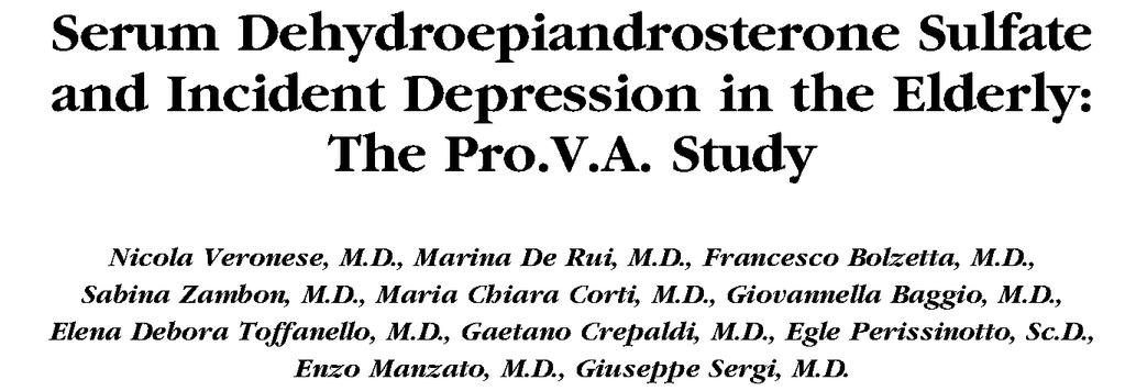 Conclusion: Higher serum DHEAS levels were found to be significantly protective for the onset of depression irrespective of