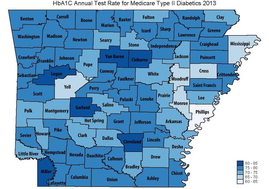 APPENDIX B MEDICARE HBA1C TESTING RATE BY COUNTY HbA1c Annual Test Rate for Medicare Type II Diabetics 2013 80.