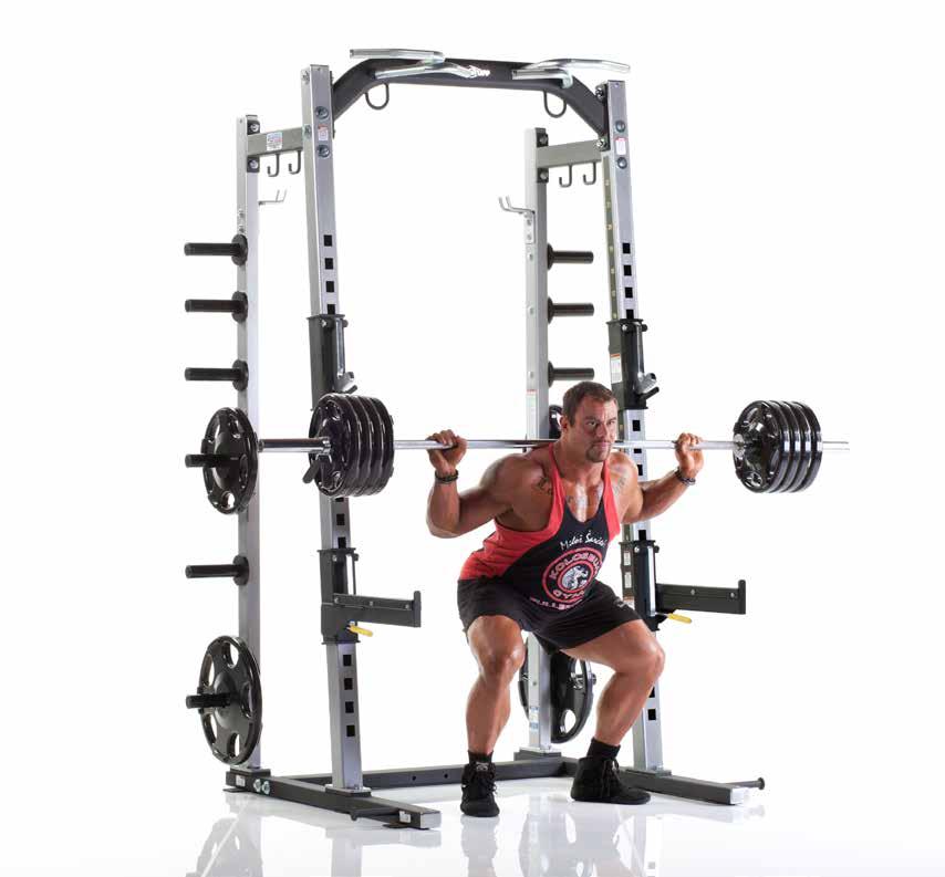 Olympic bar, weight plates and spring clip collars not included.