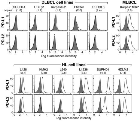 9p24.1 amplification and PD-1L cell-surface expression in HL and MLBCL cell