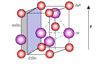 2.1 Basic Properties and Applications of ZnO Figure 2.1: The wurtzite structure model of ZnO (Zhonglin Wang 5 ). Zinc oxide has a hexagonal wurtzite structure with lattice parameters a = 0.