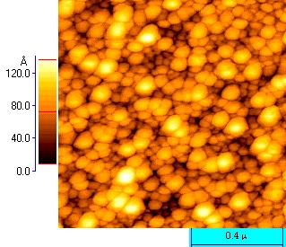 The RMS roughness, measured by AFM, is ~2.0 nm for 25 nm ZnO [Figure 4.4 (a)]. SEM and AFM show that the grain size of this 25 nm ZnO was ~30 nm, similar to the film thickness [Figure 4.4 (b)].
