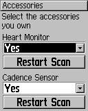 CUSTOMIZING To manage Edge 305 accessories: 1. Press mode to access the 2. Select Settings > System > Accessories. 3. From this page, you can activate accessories and select Restart Scan if you are having trouble receiving sensor data.