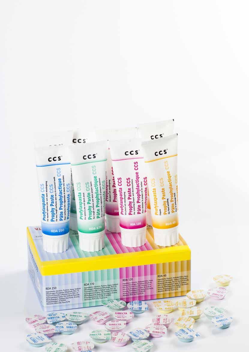 ProphyCare Selection Guide Features ProphyCare Starter Very discoloured surfaces Thick plaque Discoloured teeth Universal paste Small amounts of plaque Root Surfaces Slightly discoloured teeth