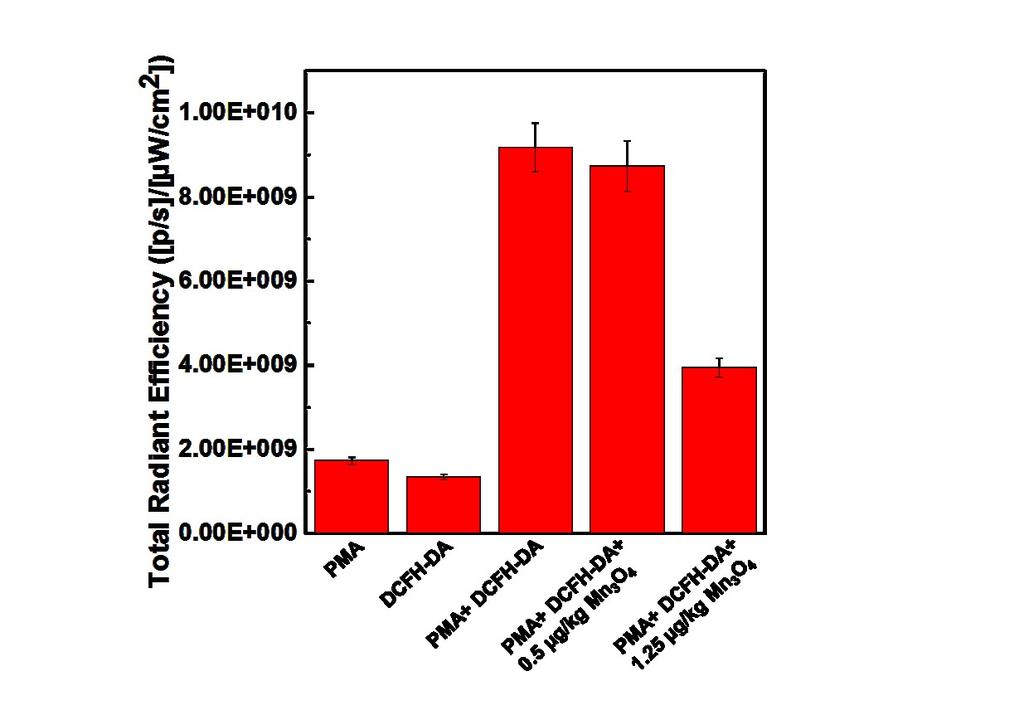 Figure S14. Total radiant efficiency of the fluorescence images acquired in live mice after different treatments.