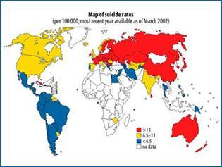 Map of Suicide rates (per 100,000, most recent year